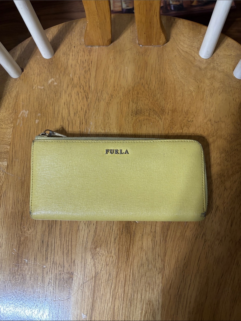 Furla Lemon Yellow Zip-Around Saffiano Leather Wallet